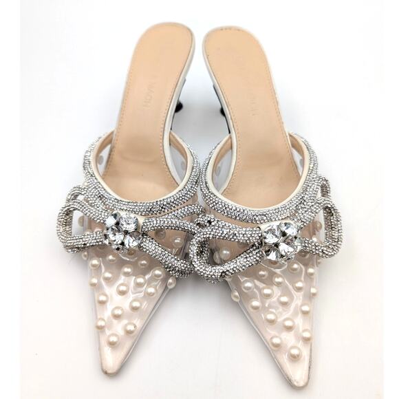 Mach & Mach Double Bow Crystal 65 Pearl Heel Pumps Women's Size US5.5 EU36 - Picture 10 of 12